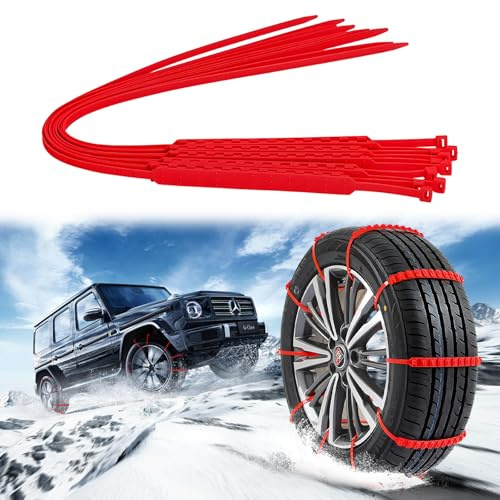 SilverChry Catene da Neve, Snow Chains, Catene da Neve Universale da 10 Pezzi, Riutilizzabili, Adatte per Auto/Fuoristrada/Suv, Utilizzabili Su Neve, Fango e Pendii (Rosso, 93cm)