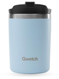 QWETCH - Travel Mug Isotherme - Bleu Pastel 240ml - Thermo Café & Thé en Inox - 6h Chaud et 12h Froid - Compacte & Étanche, Mug de voyage