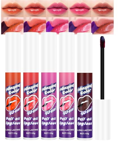 ALIIP Lip Stain Peel Off, 5 Colores Tinte Permanente, Tinte de Labios de Larga Duración, Brillo de Labios Extraíble, Maquillaje Labial Stain, Mascarilla Hidratante Labial (Conjunto B - 5 * 10g)
