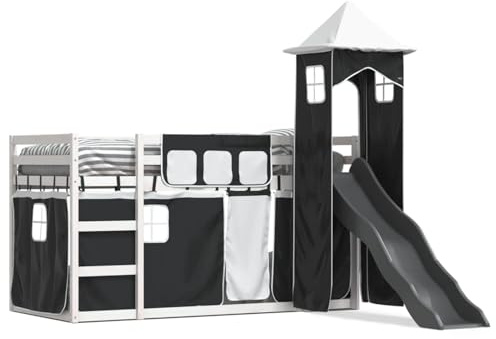 Gecheer White Solid Pine Wood Bunk Bed with Slide, Ladder & Guardrails for Kids - Suitable for 6+ Years bed Model3284200