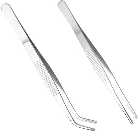 Wcawnlt - Juego de 2 pinzas para depilar (precisión profesional, alta precisión, acero inoxidable, plateado, 1 recta, 1 curvada, 14 cm, antideslizante, para jardinería, cuidado, costura, electrónica)