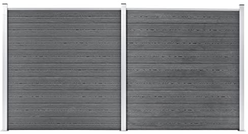Clôture de jardin WPC - 353 x 186 cm - Gris - Lot de panneaux de clôture - Barres en aluminium - Robuste - Pour jardin et cour - Matériau composite bois-plastique