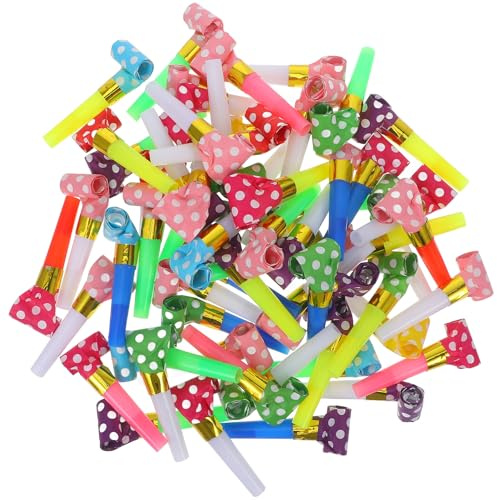 HEALSOPTHY 60 Stück Bunte Partypfeifen Kinderpfeifen Tröten aus Papier 65cm Krachmacher für Weihnachtsfeiern Geburtstage und Festlichkeiten