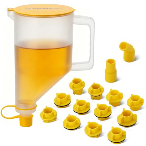DASBET 15-Piece Oil Funnel Kit 1.5 Quart/ 1.42 L | No-Spill Engine Oil Funnel with 14 Adapters, One-Handed Easy Fill for Automotive Use
