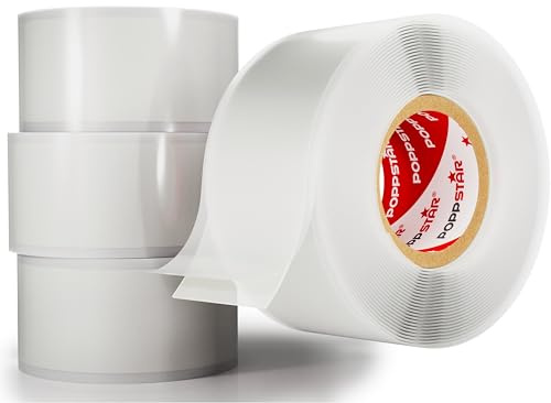POPPSTAR Cinta de silicona autosellante, 3m x 25mm, cinta aislante y de sellado (agua, aire), transparente, 4 rollos