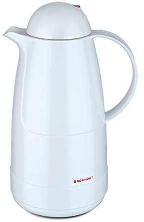 ROTPUNKT Isolierkanne 215 CHRISTINE 1,5 l | Zweifunktions-Drehverschluss | BPA Frei- gesundes trinken | Made in Germany | Warm + Kalthaltung | Glaseinsatz | arctic white