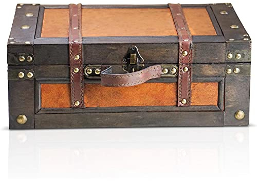 Brynnberg - Pirate Treasure Chest Storage Box - Marco 15x10.6x5,5 - Durable Wooden Treasure Chest with Lock - Unique Handmade Decorative Wood Storage Box - Vintage Wood Chest Box - The Best Gift