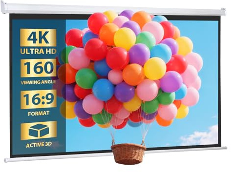 SUPER DEAL 100'' 16:9 HD Projection Screen Foldable Anti-Crease Portable Projector Movie Screen Manual Pull Down for Home Theater Presentation Education Outdoor Indoor Public Display, White