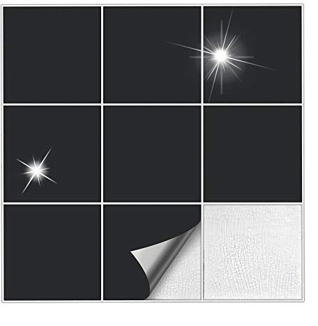 Kiwistar Fliesenaufkleber Schwarz 70 Glänzend - 20 x 20 cm - 25 Stück - Klebefliesen Fliesenmuster Stickerfliesen Wandfliesen überkleben