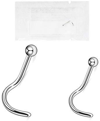 WARRIOR Piercing Nariz Gancho Piercing Perno Nariz ESTÉRIL Acero Quirúrgico 316L Longitud 6,5 mm Grosor 0,8 mm (bola 2,5 mm)