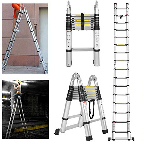 5m (2,5m+2,5 m) Teleskopleiter Klappleiter Stehleiter Mehrzweckleiter aus hochwertigem Aluminium Ausziehbare Leiter Sicherheitsverriegelung Anti-Rutsch 150 kg/330 Pfund Belastbarkeit