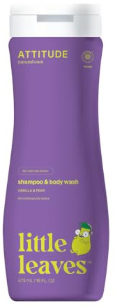 Little Leaves - Shampoo e gel doccia per bambini 2 in 1, vaniglia e pera (473 ml), shampoo biodegradabile per bambini, shampoo per bambini e gel doccia vegano, shampoo per neonati, cosmetici naturali