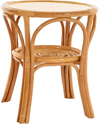 Korb-Outlet Rattantisch klein Ø 56 cm mit Holzplatte Beistelltisch rund Wohnzimmertisch (Honig)