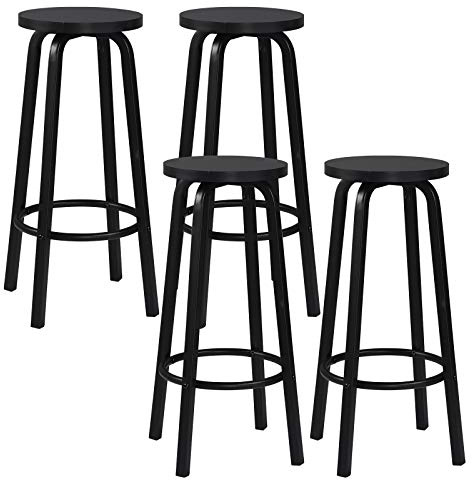 WOLTU Barhocker 4er Set, Runde Tresenhocker 72cm, Schwarz | Barstuhl mit Fußstütze, Rutschfesten Pads, für Küchen, Wohnzimmer, Esszimmer, Bar, Metall