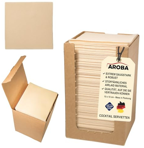 200 Aroba Airlaid Cocktail Servietten Stoffähnlich Dessert Serviette 20x20 cm 1/4 Falz Hochwertig|21 Farben|Hochzeit Geburtstag Bar Caffee Disco Hotel Catering Party Beige