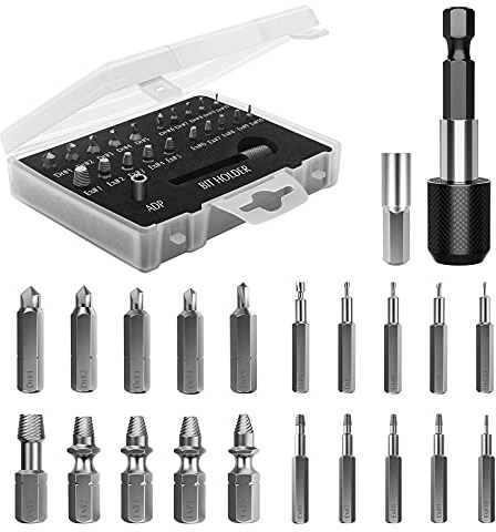 Nuovoware Schraubenausdreher Set, 22PCS Broken Screw Extractor Kit mit magnetischem Verlängerungsbithalter und Sockeladapter Schnellarbeitsstähle Schrauben entferner für Schrauben, Schwarz