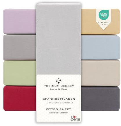 DarBene Spannbettlaken 180x200 Premium, Jersey 100% gekämmte Premium Baumwolle, atmungsaktiv, superweiches Bettlaken bis 30 cm Matratzenhöhe, Oeko-TEX, Hellgrau