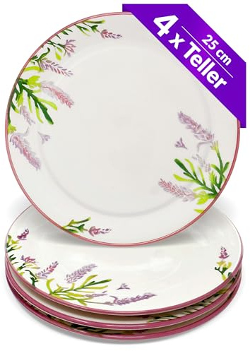 Lashuma Juego de 4 platos llanos, redondos, 25 cm de diámetro, de cerámica, color morado