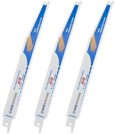 Pipestation Reciprocating Saw Blades Metal for Nail Embedded Wood 3 Pack - Heavy-Duty Recip Blades - 200mm 6-12tpi Blade for Efficient Cutting - Recip Saw Blades Metal Fits Milwaukee Dewalt Bosch