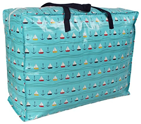 Storage Bags Water & Dust Resistant. Double zipped storage bags for toys, laundry, bedding. Underbed Wardrobe Space Saver Blue Sailboats print (1)