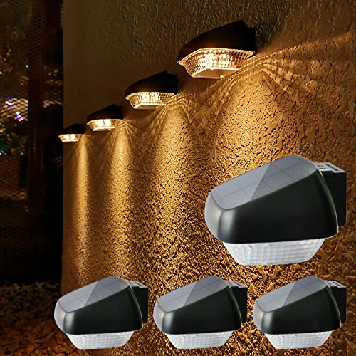 Lacasa Sollampor Utomhus, 4 Pack Solstängsellamporr Varmvit 2700K LED Soldrivna Stegljus IP65 Vattentäta Solcellslampor för Utomhusbruk Auto På/Av Solar Vägglampor Trädgårdslampor för Uteplats