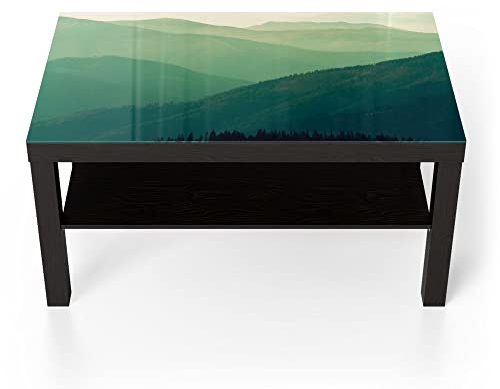 DEQORI Glastisch | schwarz groß 90x50 cm | Motiv Bewaldete Hänge | ausgefallener Beistelltisch aus Glas | Hochglanz Couchtisch fürs Wohnzimmer | moderner Couch Tisch mit Design