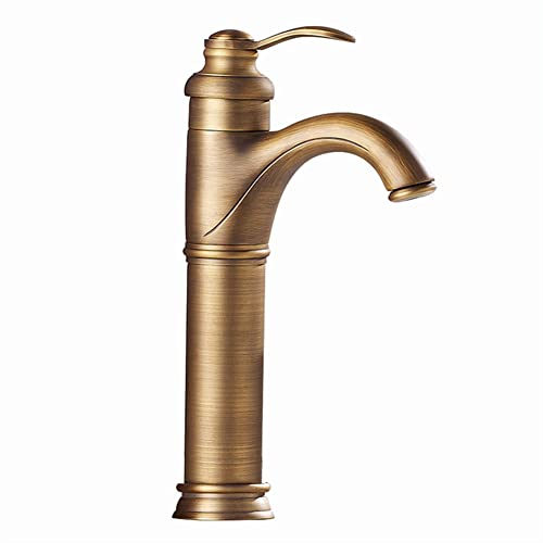 Wasserhahn Bad Waschtischarmatur Waschbecken Armatur Hoch, Retro Antik Stil Messing Einhebelmischer Mischbatterie Mit Kaltes Und Heißes Wasser Vorhanden