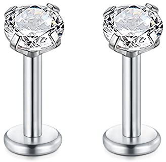 Rajnard Lippenpiercing Stud Chirurgenstahl Silber Helix Cartilage Tragus Daith Rook Ohrringe Piercing Labret 16G Innengewinde 6mm Piercing Schmuck mit 4mm Zirkon für Frauen Männer