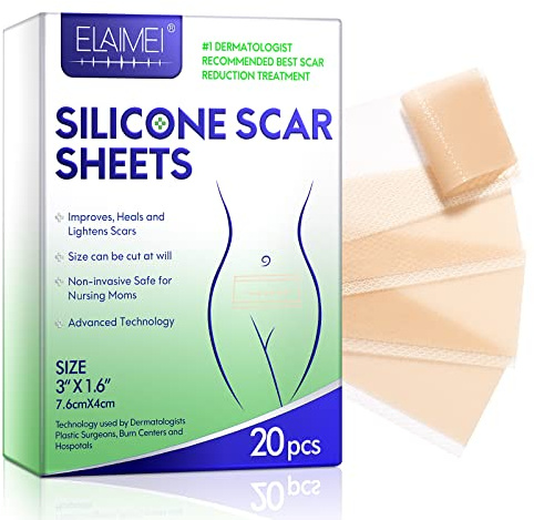 Silikonpflaster für Narben, Professionell für Narben Durch C-Sektion, Operationen, Verbrennungen, Keloid, Akne und mehr, Medikamentenfrei(7.6CMX4CM, 20PCS)