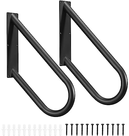 sourcing map 2pcs U-Shaped Stair Handrails for Outdoor Steps, Wall Mount Handrail 1-3 Steps (18 Length,16.5 Height) for Garden Wall Garage Porch Steps Entrance Black