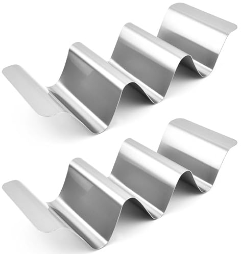 Taco Holder Stand Set, 2 Pcs Stainless Steel Taco Holder, Taco Tray Holder Hot Dog Holders, Wave Shaped Taco Holder with Handle, Dishwasher Safe, for Mexican Tacos, Sandwiches, Sausages (U Shape)