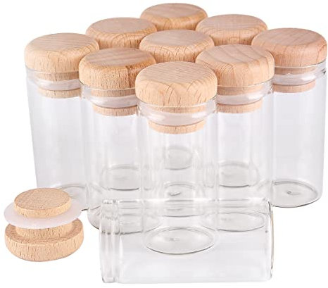 SYLALE 24 Stück 25 ml 30 x 60 mm Reagenzgläser mit Holzkappen, Glasgläser, Glasfläschchen, Wishing Bolttes, Wunschflasche for Hochzeit, Basteln, Geschenk