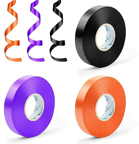 3 Stück Halloween Ringelband 1,2 cm breit x 30 m orange schwarz lila Geschenkband Seide Satin hängende Luftschlangen für Blumen Geschenkverpackungen Ballon Haarschleifen Brautstrauß DIY Halloween