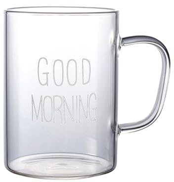 Soulnioi Grande tasse à café en verre transparent avec poignée pour café/bière/lait/thé/eau (Good Moring-blanc)