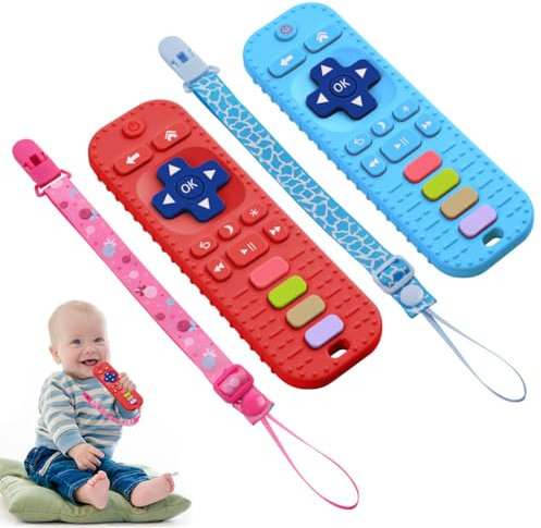 Aolso Mordedor Bebe, 2PCS Silicona Juguetes Mordedores Bebes,Mordedor de Silicona,Silicona Mordedor de Control Remoto Juguetes Bebes,Juguete Molar de Educación Sensorial Temprana,Juguetes para Bebe