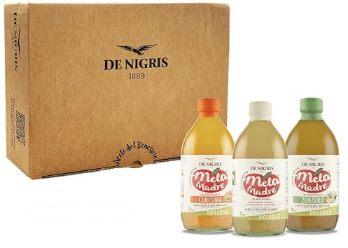 De Nigris Aceto di Mele Bio Con Madre, Curcuma & Zenzero 3x500ml | Aceto Di Mele Biologico Non Pastorizzato, Senza Glutine, Made in Italy