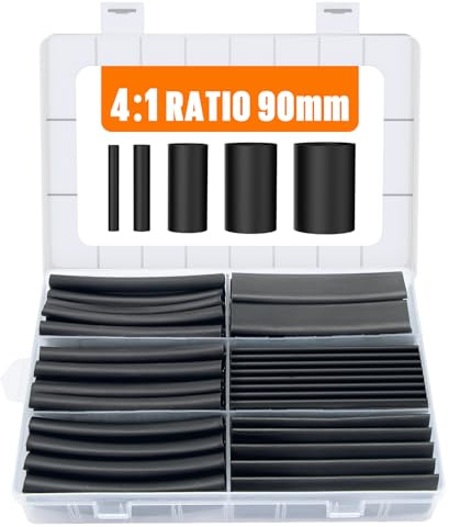 Lsnisni 90mm Schrumpfschlauch Set mit Kleber,4:1 Schrumpfschläuche Schwarz | Doppelwandig und Wasserdicht, 5 Größen Heat Shrink Tube, Schrumpfschlauch-Kabelmuffe - 100 Stück