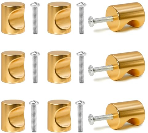 9 Schubladenknöpfe aus Metall, Möbelgriffe aus mattem Aluminium mit Schrauben – zylindrische Knöpfe für Küchenschränke, Schubladen, Möbel zum Renovieren und Badmöbel (Gold)