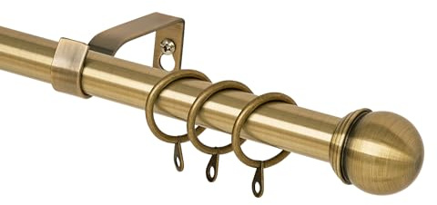 WL.Rocaille Curtain Pole Plain Metal Ball Extendable Curtain Pole 16/19mm Diamete/Adjustable Length from 160-300cm Single Curtain Rod Set (Antique Brass, 160-300cm, 66-120inch)