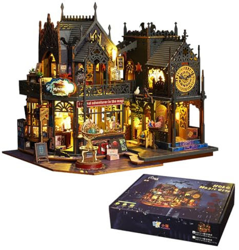 HJBHDOLL Magisches Puppenhaus DIY Miniatur Haus Bausatz,Magisches Schloss Puzzle Spielzeug mit Möbeln Led Lichter, Kreatives Kind Teenager Geburtstagsgeschenk (Magisches Haus)