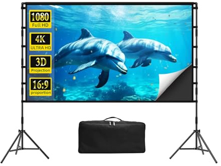 Projector Screen and Stand,120 inch lejiada Black Projection Screen with Stand Portable Foldable Movie Screen with Carry Bag for Indoor Outdoor Home Theater Backyard Cinema