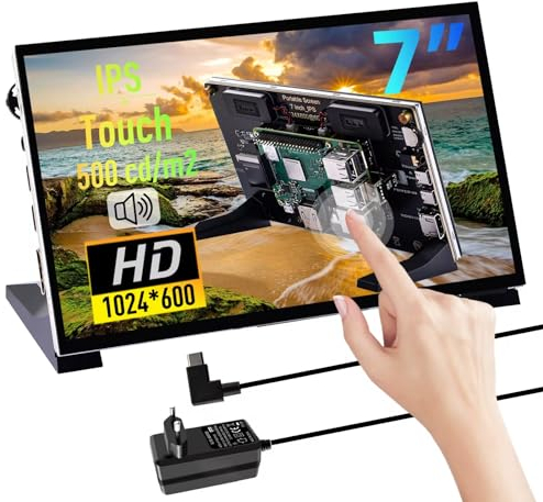 GeeekPi 7 inch Capacitive Touchscreen for Raspberry Pi, HDMI Monitor IPS 1024X600 LCD Display with Dual-Speakers for Raspberry Pi 5/4B/3B+/3B/B+, with Mount Hole to Install Raspberry Pi Board