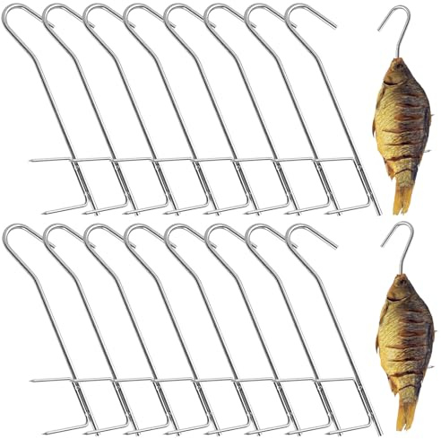 WIYETY 16 Stück Fleischerhaken Edelstahl: Robust Fischhaken zum Räuchern, S-Form Räucherhaken, 21cm Silver Profi Räucherhaken zum Aufhängen von Geräuchertem Fisch, Fleisch, Wurst Etc