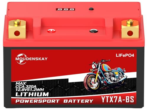 MOUDENSKAY Batería de Litio Para Moto YTX7A-BS LiFePO4 Moto 12V 4AH 51.2WH | LiFePO4 Motor de Batería de arranque con BMS y pantalla,Superligera,320CCA Arranque Potente,Para Motocicleta,ATV,UTV,y más