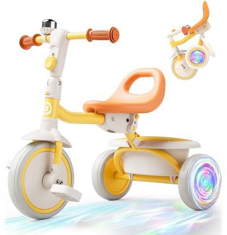 besrey Triciclo per bambini con ruote flash, per bambini dai 2 anni ai 5 anni, triciclo per bambini con campana, regalo per bambini da 2 a 5 anni, regalo e giocattolo per ragazzi e ragazze, triciclo