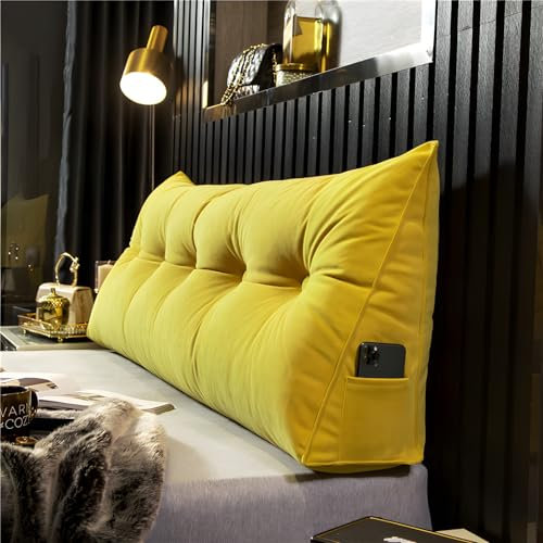 Morlinca Rückenkissen Lang Keilkissen Lendenkissen, Bett-Rückenstütze Bequemes Lesekissen und Rückenteil im für Bett Perfekt AlsKissen Zum Fernsehen und Lesen Gibt Es in Vielen,Gelb,80x50x20cm
