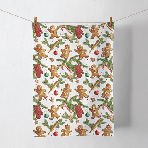 Ambiente Küchentuch Geschirrtuch Deko Küche 70 x 50 cm 100% Baumwolle Lebkuchen Zweige Weihnachtsmotiv Advent Weihnachten