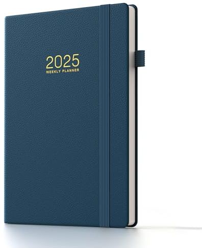 TDOLISSTE - Kalender 2025, veckoplanerare A5-mötesplanerare för lärare, studenter, kontor, flerspråkig 1 vecka 2 sidor, januari 2025 – december 2025 (blå)