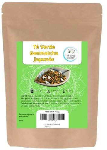 Té Verde Genmaicha Japonés I Te en Hojas Sueltas I Té Japonés con Arroz tostado e inflado I Té Verde Japonés a granel I Té antioxidante, energético y digestivo (100 g)