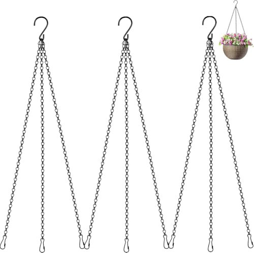 joonnair 3 X 50 CM Metallo Catena Sospesa Appesa Pianta Catena catene da appendere Catena Per Vasi Da Fiori con Ganci e Clip per Giardino, Fioriere, Lanterne, Ornamenti e Mangiatoie per Uccelli (Nero)